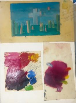 Margaret Marley Modlin (Carolina del norte 1927-Madrid 1998) Apuntes de color y boceto para la obra «La Cruz» Óleo sobre papel