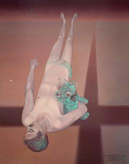 Margaret Marley Modlin (Carolina del norte 1927-Madrid 1998) Sigmud Freud dormido con su osito de trapo Óleo sobre lienzo 148 cm. x116 cm.