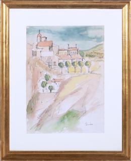 JOAQUIN PEINADO ( Ronda, Málaga, 1898-Paris 1975) PUEBLO Acuarela 31 cm. x22 cm.