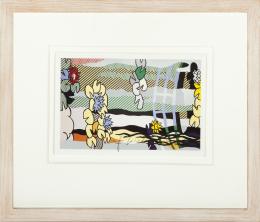 ROY LICHTENSTEIN (1923-1997) artista neoyorkino WATER LILIES WITH JAPANESE BRIDGE, FIRMADO A MANO Offset en color sobre tarjeta postal. 26 cm. x30,50 cm.