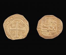 LOTE DE DOS MONEDAS ESPAÑOLAS DE ORO 22 kt Lote de dos monedas de cartagena de indias, españolas del siglo XVII de la época de Felipe IV.