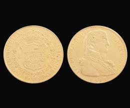 REPRODUCCIÓN MONEDA FERNANDO VII DE OCHO ESCUDOS EN ORO DE 22 KT. Reproducción moneda Fernando VII de ocho escudos de 1812 en oro de 22kt.