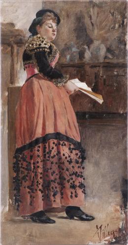 JOSÉ VILLEGAS Y CORDERO (Sevilla, 1844 - Madrid, 1921) MAJA Óleo sobre lienzo 51 cm.x27 cm.