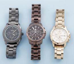 LOTE DE TRES RELOJES FOSSIL EN METAL PLATEADO Y DORADO CON CORREA DE METAL ,FOSSIL  NO SE PUEDE COMPROBAR SU FUNCIONAMIENTO,MOVIMIENTO CUARZO. 
