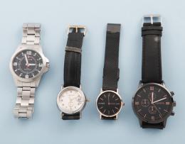 LOTE DE CUATRO RELOJES DE DIFERENTES MARCAS EN METAL PLATEADO Y DORADO CON CORREA DE METAL Y CAUCHO ,GENEVA  NO SE PUEDE COMPROBAR SU FUNCIONAMIENTO,MOVIMIENTO CUARZO. 