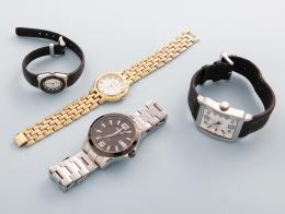 LOTE DE CUATRO RELOJES DE DIFERENTES MARCAS EN METAL PLATEADO Y DORADO CON CORREA DE METAL Y CAUCHO ,CALIPSO  NO SE PUEDE COMPROBAR SU FUNCIONAMIENTO,MOVIMIENTO CUARZO. 