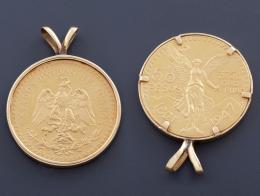 MONEDA DE ORO DE 18 KT 50 PESOS MEXICANOS  colgante moneda 50 pesos mexicanos realizado en oro de 18kt