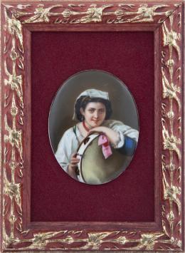 MEDALLÓN OVALADO REPRESENTADO "LA CHICA DE LA PANDERETA" DE CHARLES LOUIS MULLER