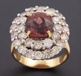 SORTIJA BICOLOR EN ORO DE 18 KT CON TURMALINA Y DIAMANTES