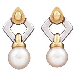 PENDIENTES EN ORO BICOLOR 18KT Y PERLAS CULTIVADAS