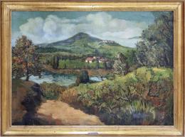 FERNANDO DE AMARICA (Vitoria, 1866 - 1956) PAISAJE LACUSTRE Óleo sobre lienzo 114 cm. x85 cm.