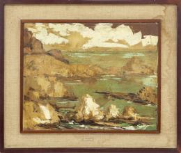 PEDRO MARCOS BUSTAMANTE (Bilbao,1921 - Cádiz, 2001) PAISAJE ABSTRACTO Óleo sobre lienzo 56 cm. x66 cm.