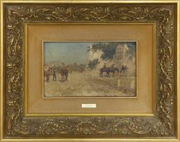 MARIANO OBIOLS DELGADO (Barcelona, 1860 - 1911) PAISAJE CON PERSONAJES Óleo sobre tabla 38 cm. x48 cm.