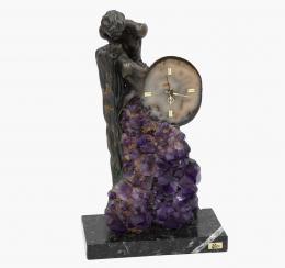 RELOJ DE SOBREMESA S.XX Amatista y bronce 44 cm.
