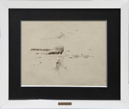 FERNANDO ZÓBEL (Manila, Filipinas, 1924- Roma, Italia, 1974) COMPOSICIÓN ABSTRACTA Dibujo a tinta y clarión sobre papel 41 cm. x48 cm.