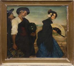 ESCUELA ESPAÑOLA S. XIX EL PIROPO Óleo sobre lienzo 60 cm. x65 cm.