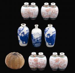 CONJUNTO DE OCHO BOTES DE RAPÉ, CHINA. Porcelana esmaltada y vidriada y jaspe.