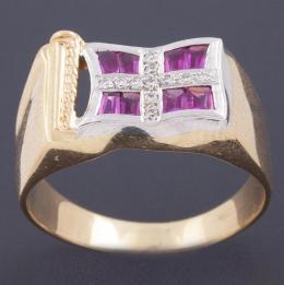 SORTIJA EN ORO 18 KT CON BRILLANTES Y RUBIES