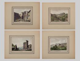 LOTE DE 4 GRABADOS DE VISTAS DE ESPAÑA S.XIX