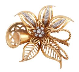 BROCHE FLORAL EN ORO 18KT Y DIAMANTES