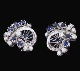 PENDIENTES EN ORO 18KT, DIAMANTES Y ZAFIROS