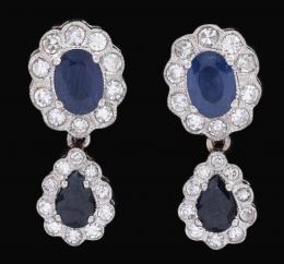 PENDIENTES EN PLATINO CON DIAMANTES Y ZAFIROS