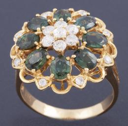 SORTIJA ROSETÓN EN ORO ZAFIROS Y DIAMANTES