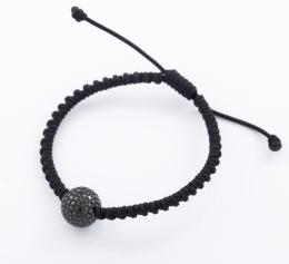 PULSERA EN HILO Y ESFERA DE DIAMANTES NEGROS