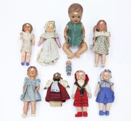LOTE DE 9 MUÑECAS ANTIGUAS DE DIFERENTE MODELOS Y MATERIALES DEL PRIMER CUARTO DEL S. XX
