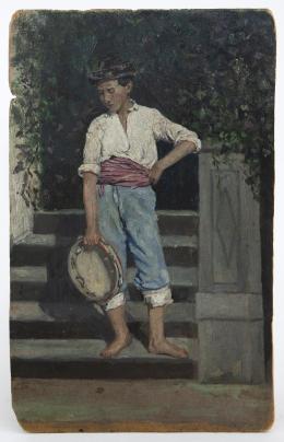 JÓVEN CON PANDERETA, Ca 1880-1920. ANÓNIMO