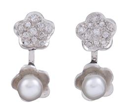 PENDIENTES EN ORO 18KT, PERLAS CULTIVADAS Y DIAMANTES