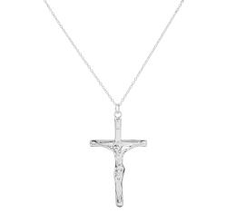 COLGANTE DE CRUZ CON CRISTO Y CADENA EN METAL PLATEADO