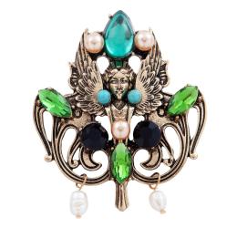 BROCHE DE METAL DORADO Y PIEDRAS Y PERLAS DE IMITACIÓN