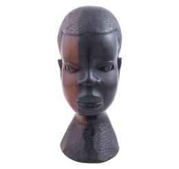 ESCULTURA DE CABEZA DE NIÑO AFRICANO EN ÉBANO BICOLOR