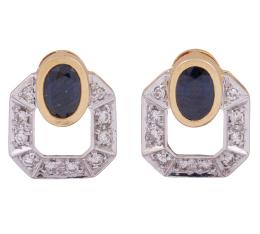 PENDIENTES EN ORO BICOLOR 18KT, ZAFIROS Y DIAMANTES