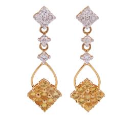 PENDIENTES EN ORO 18KT, ZAFIROS DORADOS Y DIAMANTES