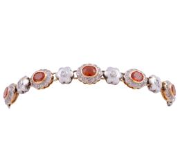 PULSERA EN ORO BICOLOR 18KT, ZAFIROS ORANGE Y DIAMANTES