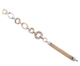 PULSERA EN ORO TRICOLOR 14KT Y DIAMANTES