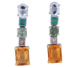 PENDIENTES EN ORO 18KT, TOPACIOS, ESMERALDAS, ZAFIROS VERDES, CITRINOS Y DIAMANTES