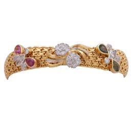 BRAZALETE EN ORO BICOLOR 18KT, ZAFIROS Y DIAMANTES