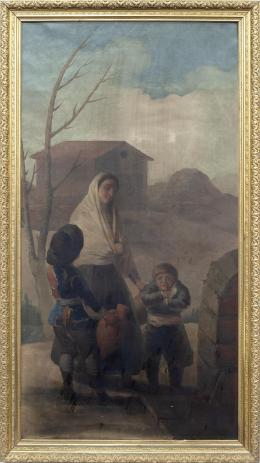 MUJER CON DOS MUCHACHOS EN LA FUENTE, COPIA DE ORIGINAL DE FRANCISCO DE GOYA