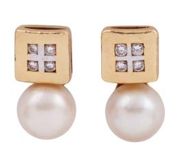 PENDIENTES EN ORO 18KT, PERLAS CULTIVADAS Y DIAMANTES