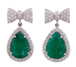 PENDIENTES EN ORO 18KT, ESMERALDA Y DIAMANTES