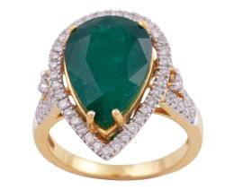 SORTIJA EN ORO BICOLOR 18KT, ESMERALDA Y DIAMANTES