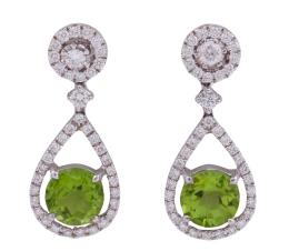 PENDIENTES EN ORO 18KT, PERIDOTOS Y DIAMANTES, DESMONTABLES