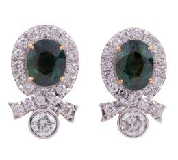 PENDIENTES EN ORO BICOLOR 18KT, ZAFIROS VERDES Y DIAMANTES