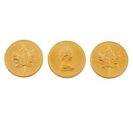 TRES MONEDAS DE ORO 24KT DE 50 DÓLARES CANADIENSES