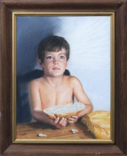 RETRATO DE NIÑO CON HOGAZA DE PAN