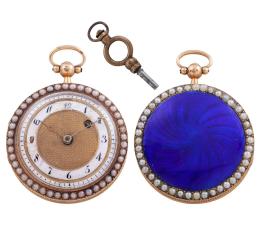 RELOJ LEPINE DE BOLSILLO SUIZO EN ORO 18KT Y PERLAS. SISTEMA CATALINA, S. XVIII