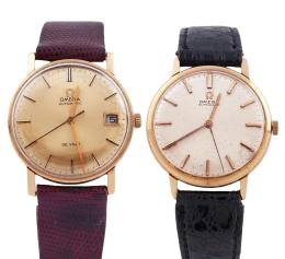 DOS RELOJES OMEGA VINTAGE CON CAJAS EN ORO 18KT. AUTOMÁTICOS